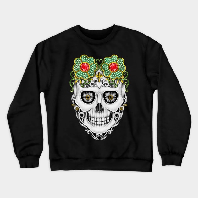 Sugarskull vintage art set with sapphire and black diamond design day of the dead. Crewneck Sweatshirt by Jiewsurreal